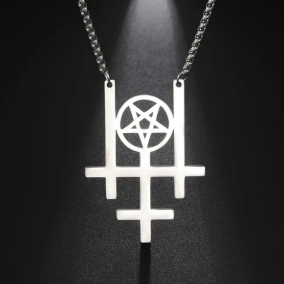 Triple Inverted Cross Pentagram Necklace - Picture 3 of 4